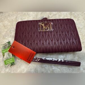 Badgley Mischka Quilted Wine Long Wallet With Phone Pocket and Wristlet Strap